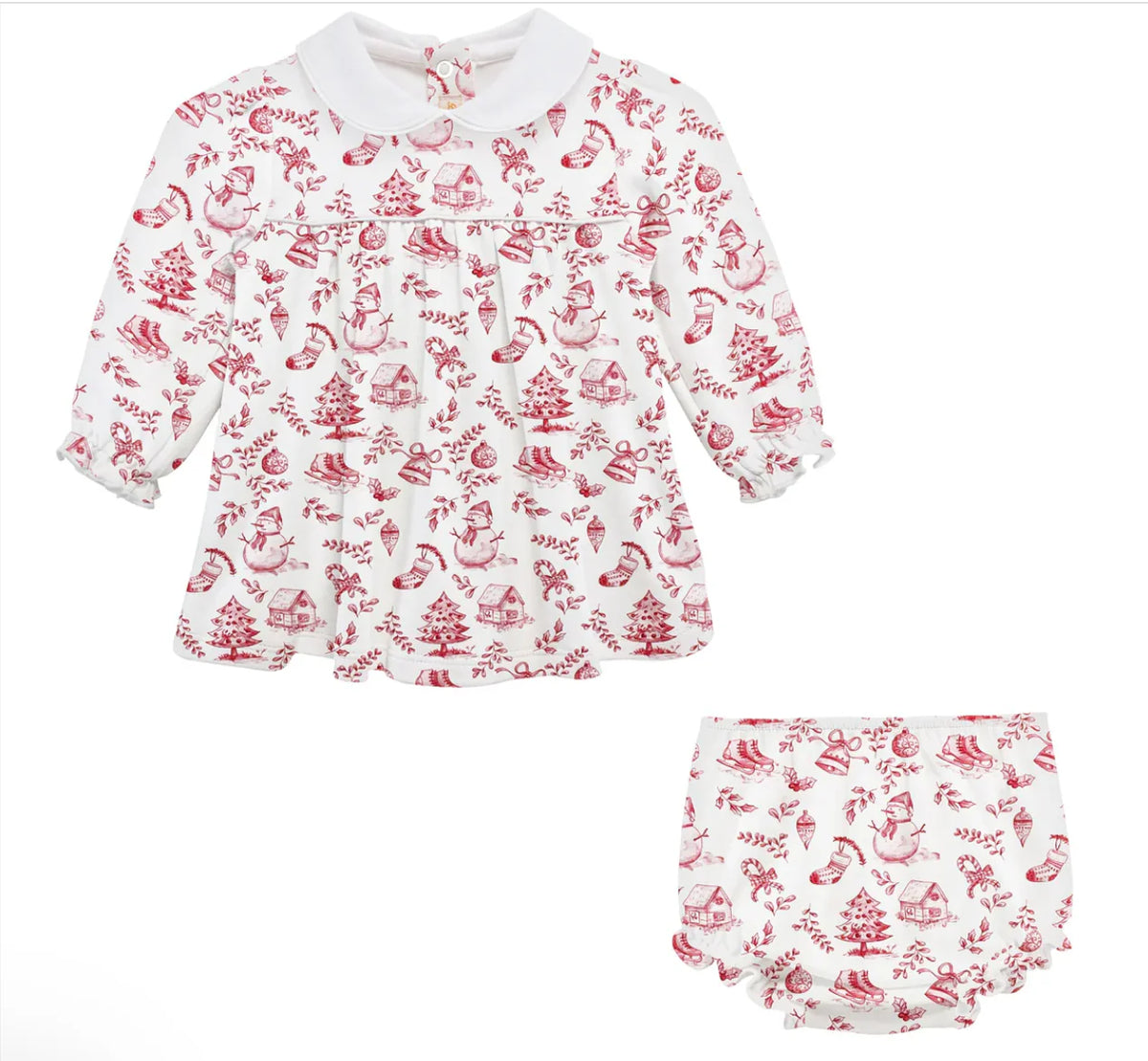 Christmas Toile Girl Printed Dress w/ Round Collar – AH Baby Co
