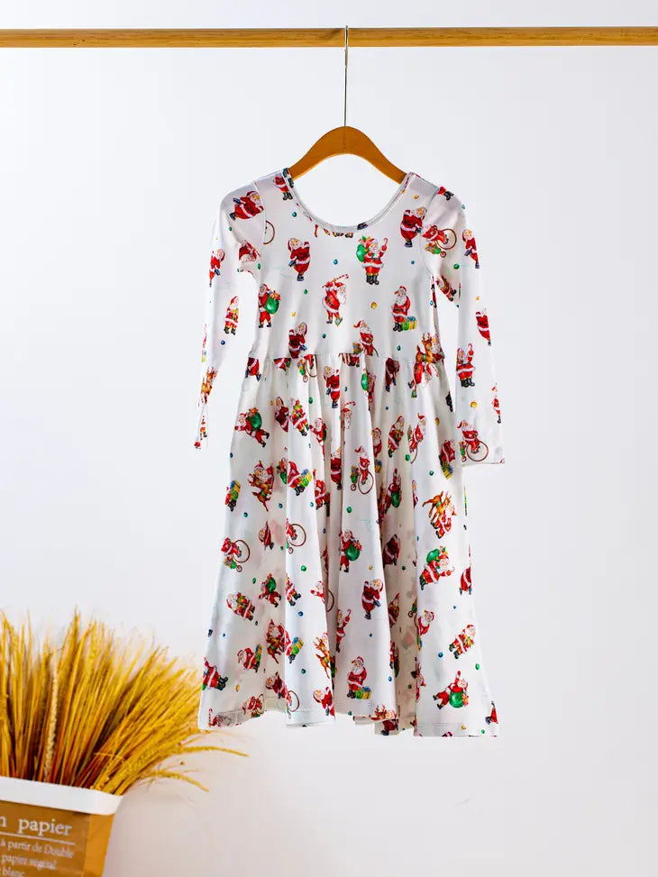 white christmas dresses Santa Claus Is Coming To Town Organic Cotton Christmas Twirl Dress – AH  Baby Co