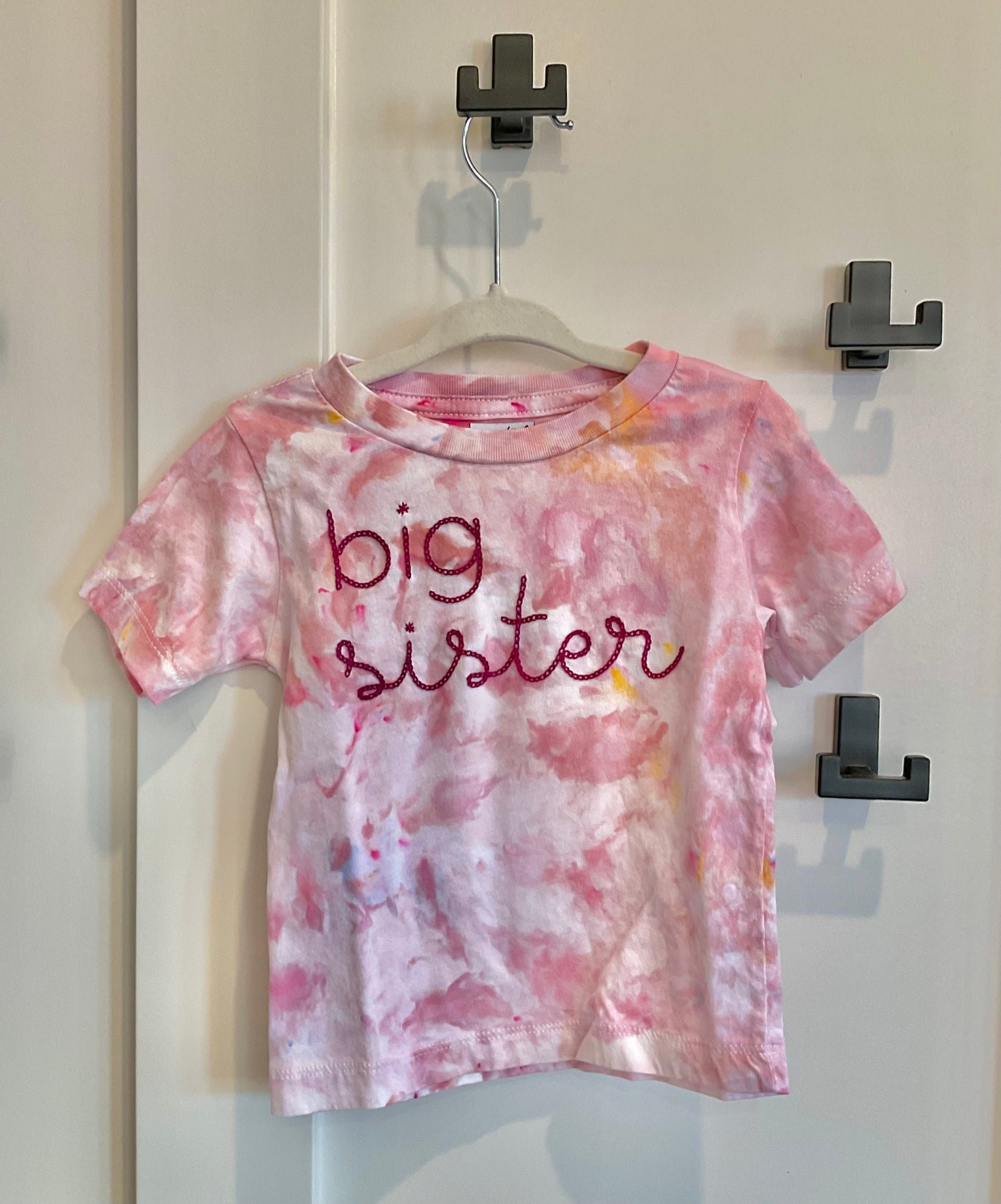 Eé embroidery big long tee baby pink Heart Tie Dye Shirt, Girls Sizes XS S M L XL, Pink Tie Dye Top